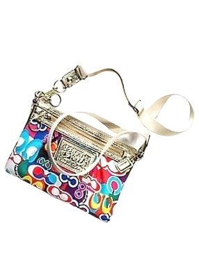 💖 Coach Poppy Pop C Graffiti Metallic Gold Patchwork Swingpack Crossbody Bag